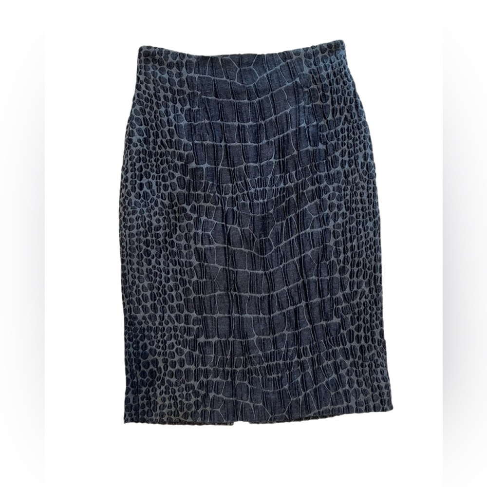Yves Saint Laurent Charcoal Croc Embossed Pencil Skirt Size 6 - Picture 2 of 9